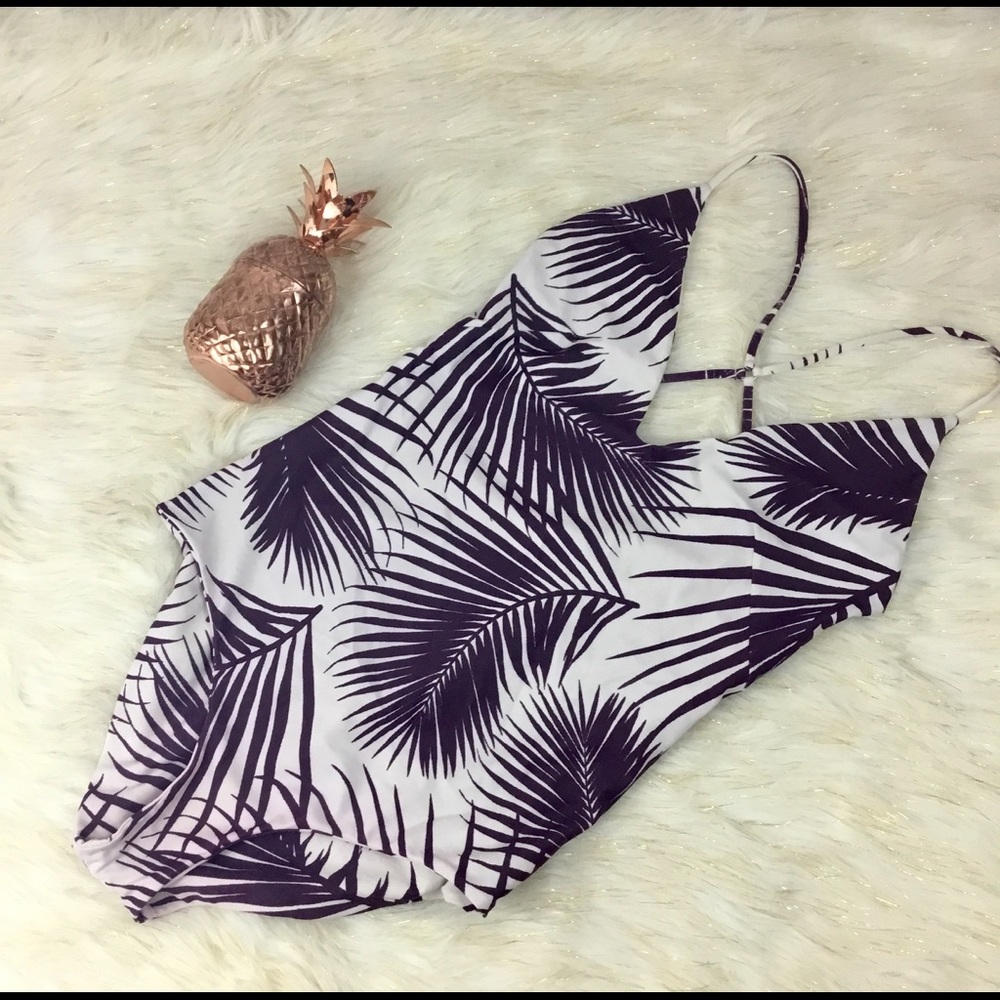 Purple Palm Leaf One Piece Swimsuit